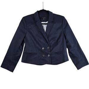 Ann Taylor Womens Nautical Blazer Sz 6 Cropped Preppy Coastal Anchor Naval Retro